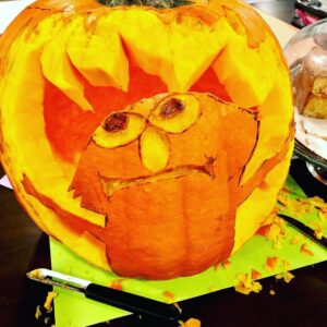 Courtney Ford Instagram - Hello. This is my 2020 pumpkin.

🎃 inspired by the original #ElmoFire pumpkin by artist @megillakitty