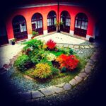 Crispin Glover Instagram - Looking from the hallway outside the windows from the previous two photos from the second floor down in to the courtyard one can see the autumn colors surrounding the fountain. The fountain was installed in 1910 but there was no evidence of plumbing to make it function. So a circulation water system was installed and on certain warm days the fountain is made to spout water. There are photos from the ground floor of this courtyard posted here from several years back. I will post another angle from this upper view soon. The next angle will be from the same hallway but a different position. Zamek Konarovice Czech Republic
