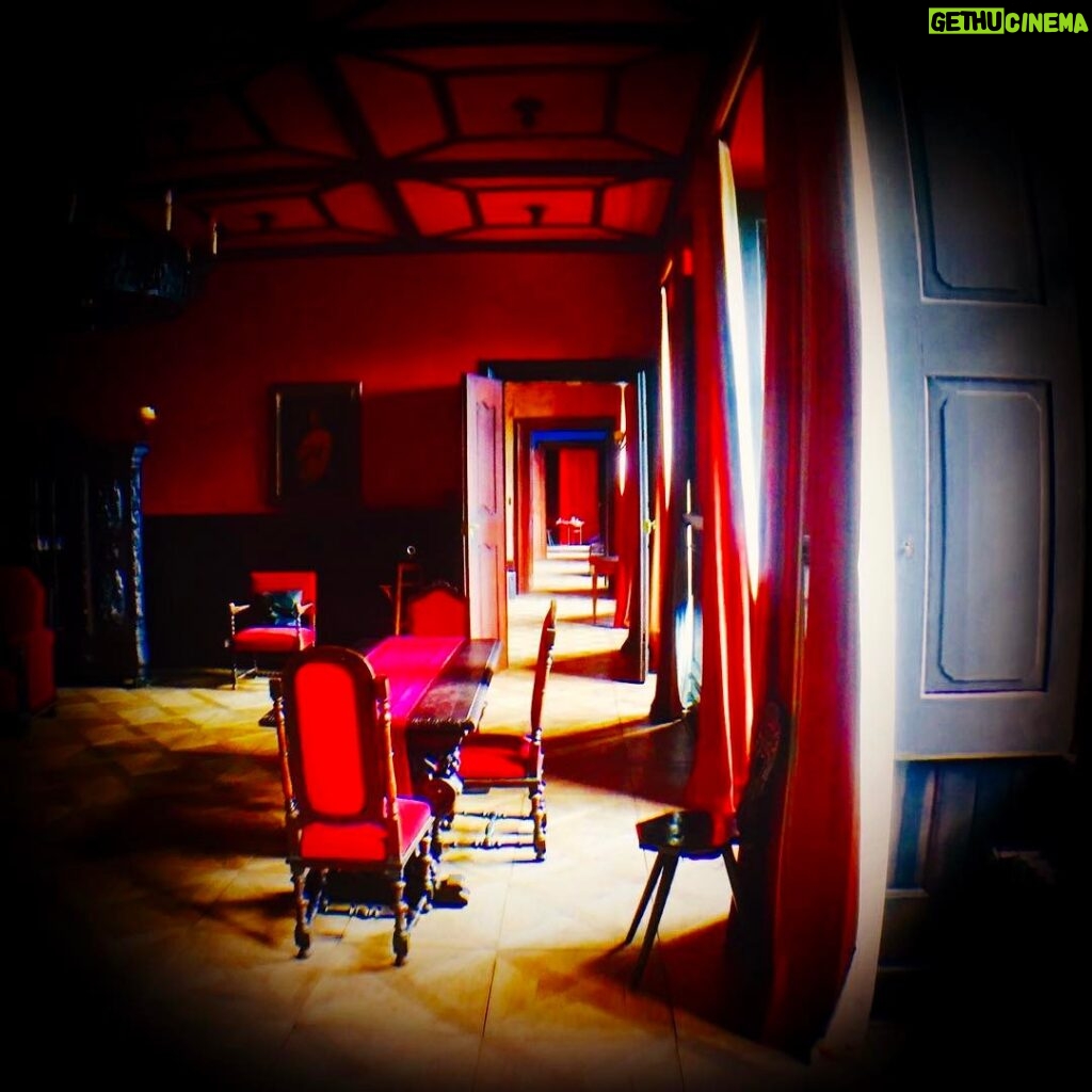 Crispin Glover Instagram - Looking back through the red salon can be seen the salon with the wallpaper from the 1700's, the blue entry salon and at the can can be seen the master bedroom. Zamek Konarovice Czech Republic