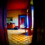 Crispin Glover Instagram - Looking back through the salon with wallpaper from the 1700's the blue salon and the master bedroom are visible. Zamek Konarovice Czech Republic