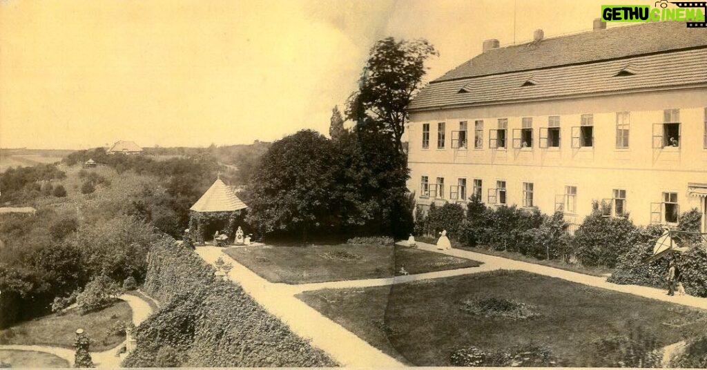 Crispin Glover Instagram - Zamek Konarovice parterre from the year 1866. There are at least 10 people captured in this photograph. It is approximately the same area as the previous photo of the parterre from a different angle and 150 years earlier. Zamek Konarovice Czech Republic