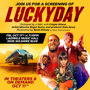 Crispin Glover Instagram - I had a great time playing the character Luc and working with the cast and crew in my friend, auteur, Roger Avary’s new film Lucky Day. The film will be released in the US in theaters and elsewhere Friday October 11 through Lionsgate. 
I will be in attendance at this screening and doing a Q and A with writer, director Roger Avary and producer Gala Avary after screening. This link can be copied to get information on attending:

https://www.laemmle.com/film/lucky-day

I look forward to seeing everyone there.  Thank you, Crispin