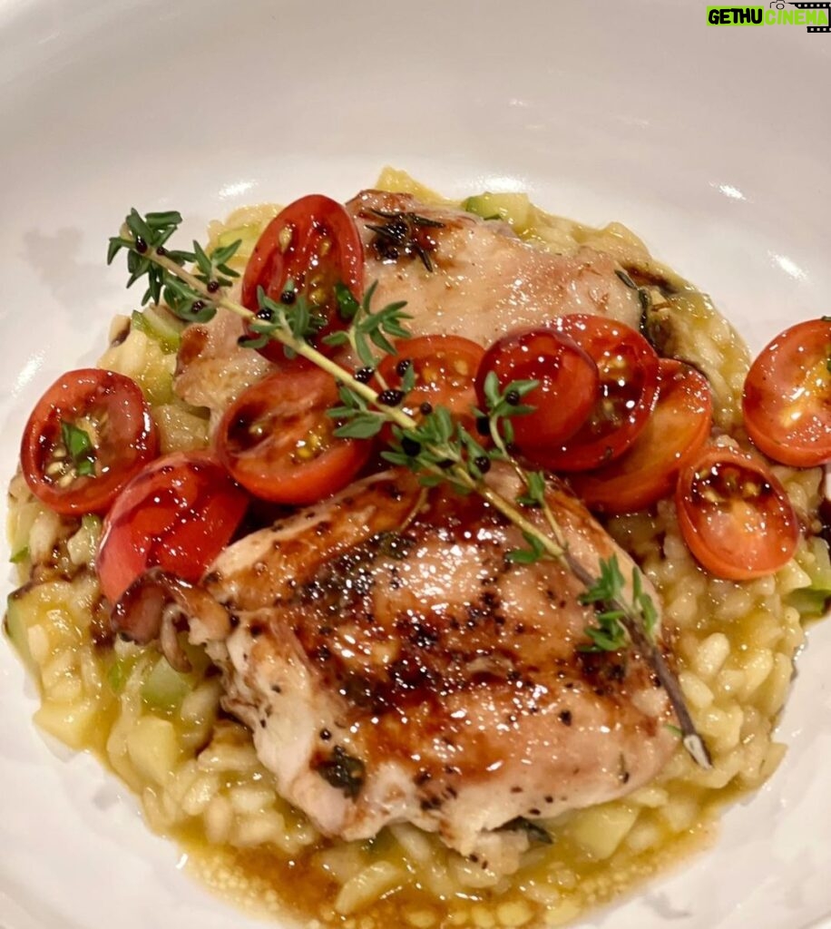 Cristina Ferrare Instagram - Tonight’s dinner inspired by Stanley Tucci: Searching For Italy! Risotto with pan seared chicken, baby heirloom tomatoes and fresh herbs! Last Sundays episode was from the northern region of Italy where my family is from! I’m obsessed with this show and the wonderful journey @stanleytucci takes us on! #italy #italia #italiangirl #italia🇮🇹 #italianfood #italiancuisine #laspezia #liguria #portofino #searchingforitaly #cnn #food