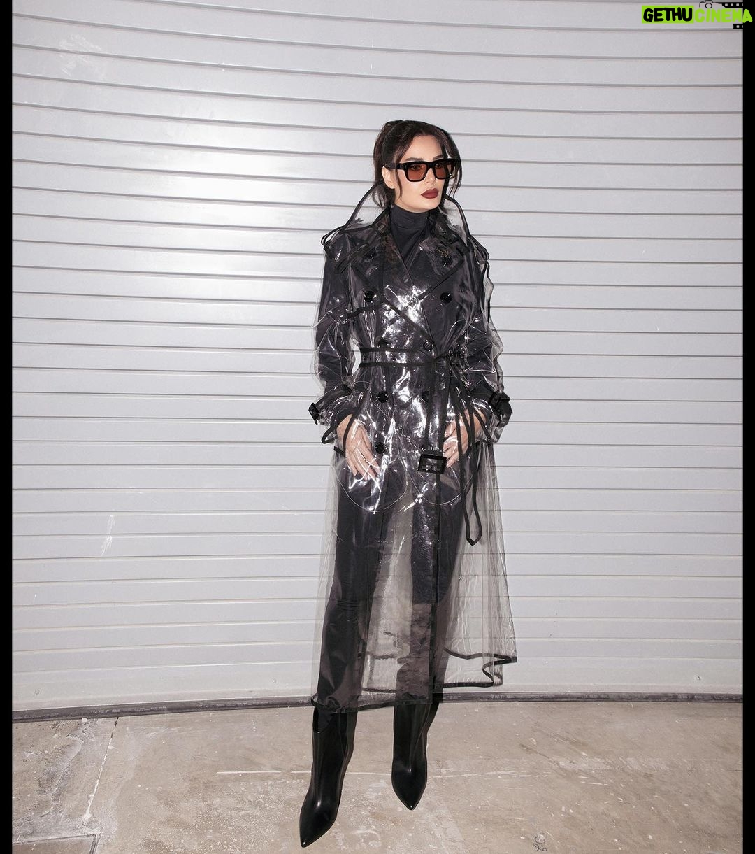 Cyrine Abdel Nour Instagram - Style is personality 😎 Wearing @moncler set and limited edition @dolcegabbana transparent coat via @netaporter