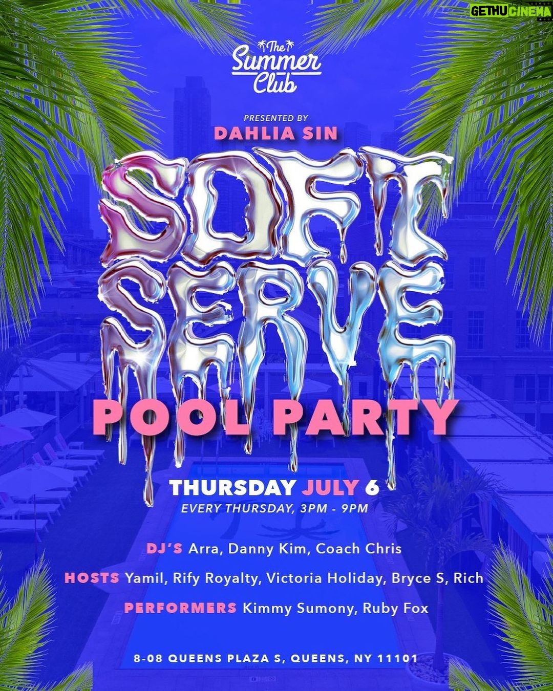 Dahlia Sin Instagram - Come Soak Up The Sun With Me By The Pool @summerclubnyc TODAY For @softservenyc It’s 88 Out And I’m Ready To Melt 🦩 3-9PM Ticket Link In Bio 👙 Fit @leak_nyc Hair @hatzbycarlos The Summer Club NYC