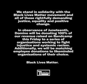 Dan Deacon Instagram - Happy Juneteenth! My label @dominorecordco and l, along with @bandcamp, will be donating 100% of all sales of my albums on bandcamp to organizations that strive to bring forth antiracist policy and directly fight racism. 
The organizations are the Baltimore Legal Action Team, NAACP, Movement for Black Lives, Trans Women of Color Collective, and The Stephen Lawrence Charitable Trust.