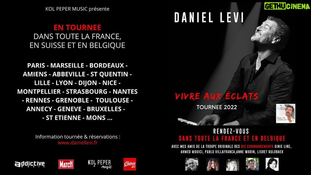 Daniel Lévi Instagram - Chers amis, Voici mes premières dates de tournée annoncées… Restez connectés, d’autres suivront très prochainement ! 🤩 • Lundi 2 mai 2022 : Paris - Théâtre Mogador • Samedi 7 mai 2022 : Marseille - Palais des Congrès • Dimanche 23 octobre 2022 : Mons (Belgique) - Théâtre Royal • Mardi 25 octobre 2022 : Lille - Théâtre Sébastopol • Mercredi 26 octobre 2022 : Abbeville - Théâtre municipal • Jeudi 27 octobre 2022 : Amiens - Auditorium Mégacité • Mardi 22 novembre 2022 : Lyon - Bourse du Travail • Mercredi 23 novembre 2022 : Annecy - L'Arcadium 🎟 Pour réserver vos places : https://linktr.ee/daniellevi (lien en bio) Hâte de vous retrouver 🙏🏻🥰 #daniellevi #tournée #vivreauxéclats #ontour #soon #dixcommandements #concert #musique #bonheur #partage @ginielineoff @anne.warin @lisbetguldbaek @ahmed_mouici @pablo_villafranca @brunocaviglia @franck_taieb @fifi.chayeb @juanvicenteoficial @kassaka.k @arnaud_frank_59 @mary_sane @addictivemusicfrance @sandrine_aboukrat_levi @cherie25tvoff @trollerfrancois @veroniqueseard