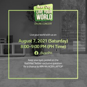Daniel Padilla Instagram - Samahan niyo kame ni Kathryn at mga kaibigan namin sa #AcerDay2021 Online Concert this Saturday, 8 PM!
Gusto rin namin malaman how you guys are holding up, tweet us how you live your world + your answer to our #AcerDay2021 challenge and use the hashtags #KathNielForAcer #LiveYourWorldWithAcer and #AcerDay2021 to join the @acerph Twitter-exclusive contest!