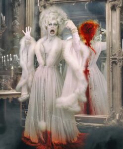 Daniel Wallace Instagram - Haunted Hotel 👻 For the floorshow we had to create a look for a ghost that resides in a hotel. I chose to be a lady that checks herself into a hotel....but never really leaves. In fact the idea was that she wasn't even aware that she was dead.reliving her final moments over and over again until the final shot where she discovers the massive hole in the back of her head. I decided she would dress for the occasion.A glamorous corpse in all her finery. I wanted all of the gore(in a glitzy glam way of course)in the back AS A REVEAL for a lingering horror. Sadly I fear that was lost on the editing floor.Booo!Good thing for social media though eh?! Hair blast and shattered skull by @florencias_wigs 🤍 Gown by @liquorice_black ❤ Dyed and splattered by myself with additional stonework by @lourobs 🖤 Corsetry by @misty_couture 🩸 Picture by the uber talents of @Faketrash 👻 #ghost #horror #hauntedhotel Los Angeles, California