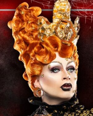 Daniel Wallace Instagram - I zoomed in on the glorious pic snapped by @scottykirbyphoto for @bouletbrothersdragula and felt like this mug deserved a post of its own!
(I defs look like this in real life and there's no photoshop involved in making me look this goddammit beautiful 😂)Just look at that wig styled by @florencias_wigs 
Honeycomb crown by me with additional laser cut acrylic hexagons donated by that Sister of mine @cheddar_gorgeous 
It also completes a triptych and I do enjoy an Instagram triptych.Hapbee Friday 🖤💛🖤💛