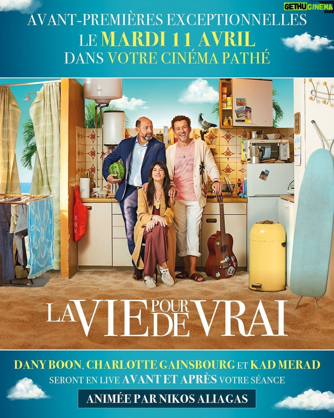 Dany Boon Instagram - Le 11 avril, Charlotte et Kad et moi-même seront en direct dans TOUS les cinémas Pathé pour des avant-premières exceptionnelles ! Avant et après premières pour répondre à vos questions ✨🤩 Lien en bio