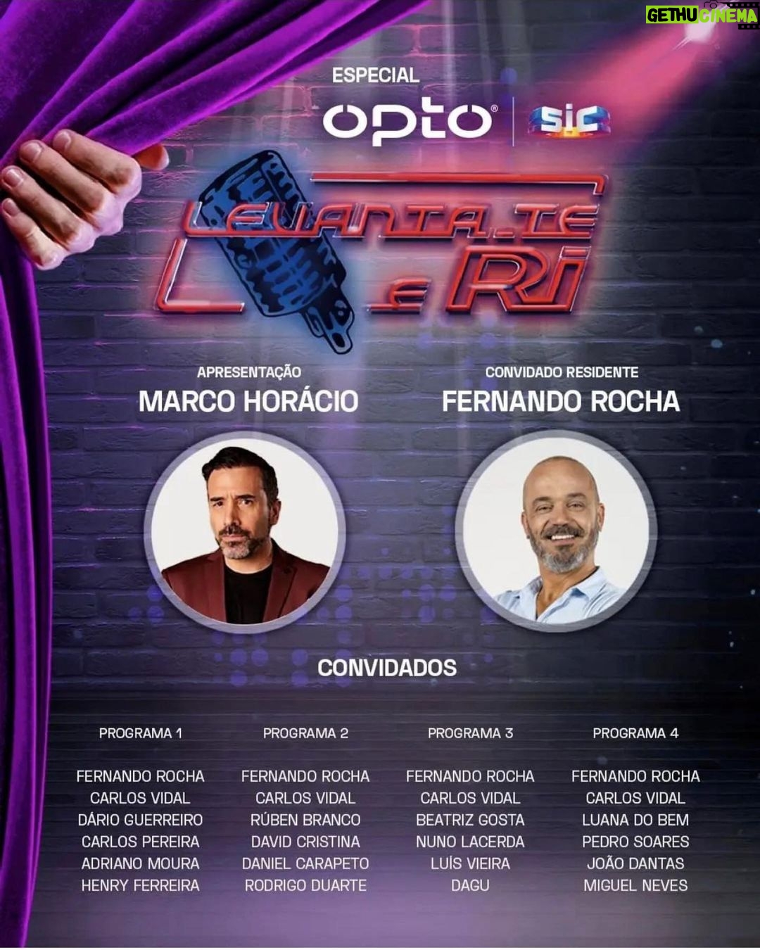 David Cristina Instagram - E pronto, já temos data para o lançamento dos programas do Levanta-te e Ri gravados na semana passada. É ir ver à plataforma @opto.sic. Vão que eu espero. Tenho de deixar um grande abraço de orgulho ao meu amigão @itsme_dagu. Sou teu fã número um, bicho. Obrigado do coração à @sicoficial por estar a levar o standup nacional à televisão mais uma vez e por estar a apostar em comediantes novos. Agora abracinho que eu tenho ali uma salada à espera, porque a minha PT é malvada e não me deixa comer comida, só acompanhamentos.