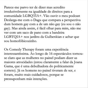 David Cristina Instagram - A propósito da Anabela que interrompeu o espectáculo dos Comedy Therapy ontem.
