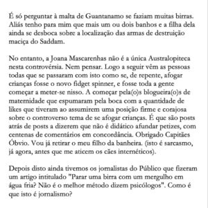 David Cristina Instagram - A propósito da Joana Mascarenhas e waterboarding de crianças.