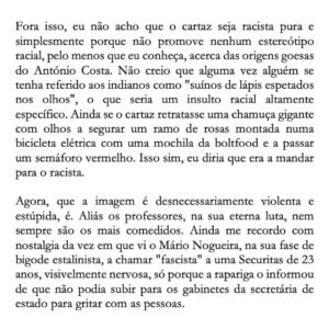 David Cristina Instagram - Escrevi um textículo sobre a polémica racial dos cartazes do António Costa. Queria ter escrito ontem, mas estava a ressacar dos Santos. Mas pronto, escrevi hoje.