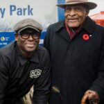 David Harewood Instagram – A serendipitous moment indeed! Our lead actor @davidharewood starring as Mr. Denham Jolly celebrates the  auspicious occasion of the naming of “Jolly Way Park” in Toronto with the incredible Mr. Jolly himself!

#intheblackfilm #itb #denhamjolly #thejollyway