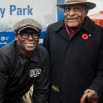 David Harewood Instagram - A serendipitous moment indeed! Our lead actor @davidharewood starring as Mr. Denham Jolly celebrates the auspicious occasion of the naming of “Jolly Way Park” in Toronto with the incredible Mr. Jolly himself! #intheblackfilm #itb #denhamjolly #thejollyway