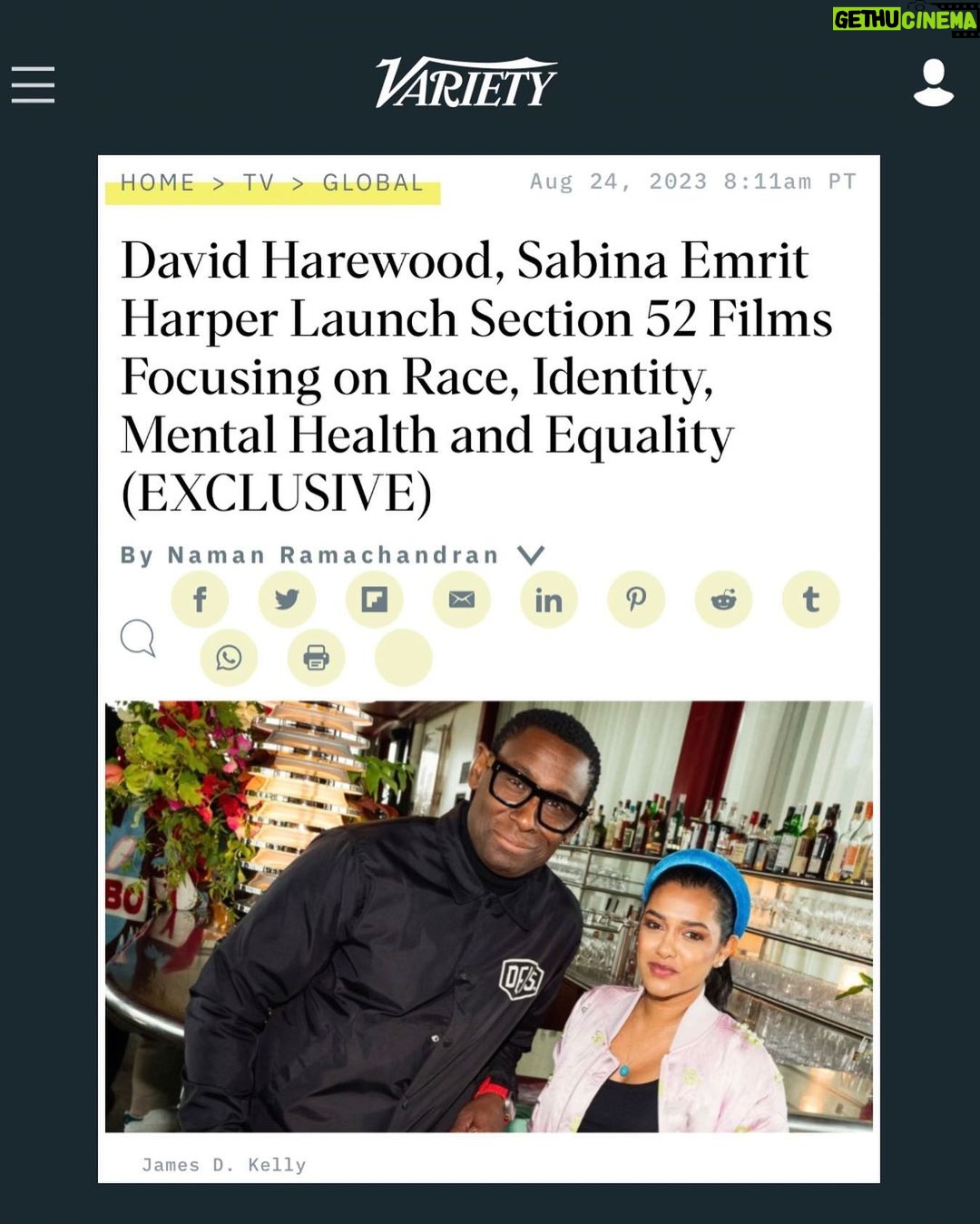 David Harewood Instagram - The news it out! Welcome to @section52films. Thank you @variety for the exclusive announcement of our production company. Let’s go! 🎥📺🎬 @davidharewood @sabinaharper Photo credit: @jamesdkelly