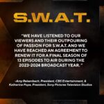 David Lim Instagram – Live to fight another day. The resilience of this show and our fans was on full display this past weekend. Getting cancelled on Friday and un-cancelled on Monday brought a whirlwind of emotions for all of us, as we’ve poured our hearts and souls into #SWAT for six amazing seasons. Even after the news of cancellation, it didn’t feel like it was over just yet. 

Thank you @sptv @cbstv and the entire @swatcbs fam for letting us give the show and our characters a proper send-off. And shout out to our fearless leader @shemarfmoore for always fighting for what’s right. 

SWAT. SEASON 7. THE LAST DANCE. LET’S GO!!! 🖐🏽✌🏽💥