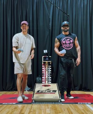David Lim Instagram - Getting my bro @shemarfmoore ready to throw down at SuperHole IV at the @americancornholeleague World Championships tomorrow on ESPN! 

Just a little word to the competition: We’re SWAT. We don’t miss. 😎🕳️🦅