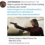 David Mack Instagram - I love that MARVEL is using the sign language of her name ECHO the way i did in the comics. Thanks for supporting my work! & for the great response to ECHO! My creation of ECHO on Disney+ Jan9 Maya Lopez AKA Echo, Played by the spectacular @alaquacox ! @vincentdonofrio & #CharlieCox also return as #WilsonFisk & #Daredevil & are legendary! It's so great to see these 3 characters in the same story on the screen as I wrote them all in my first Daredevil story together. It's incredibly moving to see the care & effort & thought put into this. To see what it is becoming after all these years. A big thanks to all involved. Video of my work here: https://vimeo.com/871158301 (Link in BIO) You can find new art & prints of my work available at @KirbysComicArt LINK in BIO With some new things timed for ECHO release early next week!