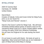David Mack Instagram - Thanks for making New York ComicCon so amazing on every level! I'm signing with @JimLee Nov 18-19th at @ninja_xchange near #SanDiego / LA! 2561 El Camino Real Carlsbad, CA 92008 David Mack Creator of Kabuki, Echo and Cover Artist for Ninja Funk, joins us as our Guest for “Ninja Funk and Friends” volume 1. David is the Cover A artist for Ninja Funk. We will have extremely limited edition prints of David’s work on the upcoming Ninja Funk B.A.D. Music limited edition series coming out early 2024 from Whatnot Publishing. He will have his Original Art for sale during the event 😮!! It’s an honor to work with David. His body of work is legendary. Stay tuned and thank you as we Celebrate 1 year of Ninja Funk at the Ninja X change. "1 Year of my covers with #NinjaFunkwith many more covers to reveal! & More CATS! " New @ninjafunk"DD-Echo Homage" cover revealed as PRINT at @Ninja_Xchange SIGNING! With David Mack @jimlee @JohnDolmayan @whatnotcomics @thatspidermanbooth @lazerwolfsteve "They asked me to make the new NINJA FUNK cover an homage to my #Daredevil #9 first #Echo cover" (It's the reveal of the new character "Kairi Wolf" modeled by @comickairi) Available as a print ONLY at the Signing! My original art and prints at @kirbyscomicart Link in my Bio