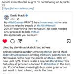 David Mack Instagram - My #NeilGaiman PRINTS here: Neverwear.net to raise funds to help the people of #MAUI #Hawaii! 20% off everything (now to Aug 24) No code needed AND proceeds to help #MAUI! It will automatically discount when you check out. For Any & ALL of my #SANDMAN & Neil Gaiman PRINTS there. We appreciate you so much! Thanks to @CatMihos & @NeilHimself @OtherRealmsLTD - (Comic Shop in Hawaii) has a Maui benefit event this Sat Aug 19 I'm contributing art & prints to! (https://other-realms.com/) I am donating art & signed prints to raise funds to help the people of #MAUI #Hawaii. At the Other Realms Ltd - The Comic & Game Specialist fundraiser event this Sat Aug 19. 100% of the money collected will go to the Maui Mutual Aide Fund, American Red Cross Maui Fire Fund or the Maui Humane Society. Purchaser/artists will be able to specify where their donation goes.