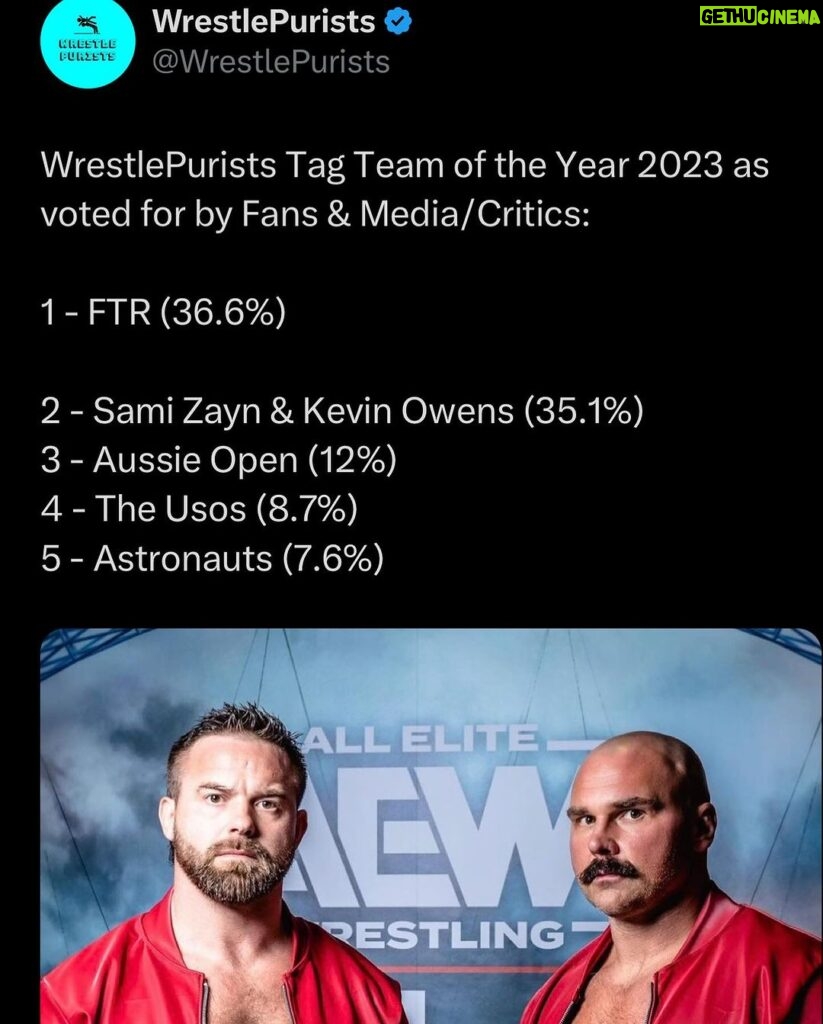 David Michael Harwood Instagram - . 2023 Tag Team of The Year Top Guys Living Legends FTR