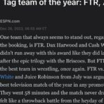 David Michael Harwood Instagram – .
2023 Tag Team of The Year
Top Guys
Living Legends 
FTR