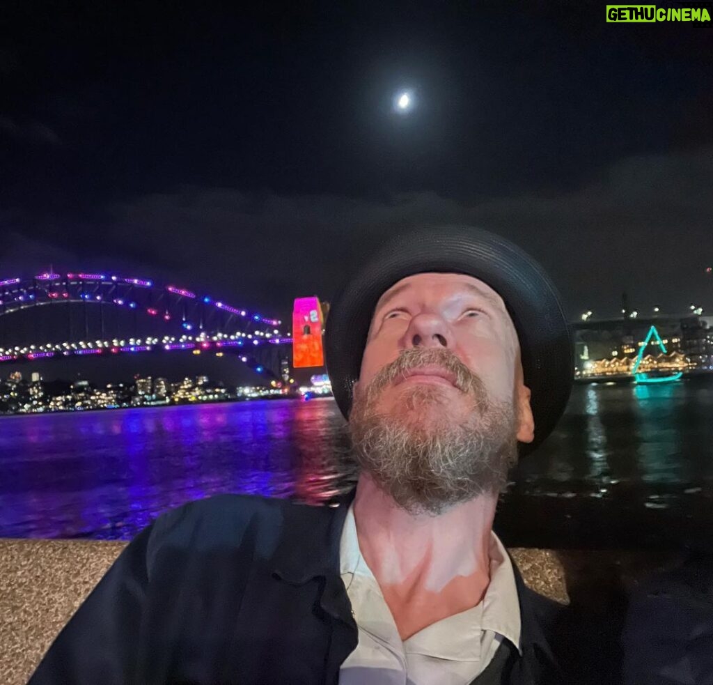 David Thewlis Instagram - Moon photos always seem like such a great idea until you take them. The same goes for wearing a small scooter tyre on your head. Sydney, Australia