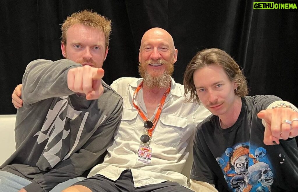 David Thewlis Instagram - Shortly after the @finneas head shaving incident. Hermine and I trying not to look bothered but… My legal team witnessed the whole thing. @lanewayfest Sydney, Australia