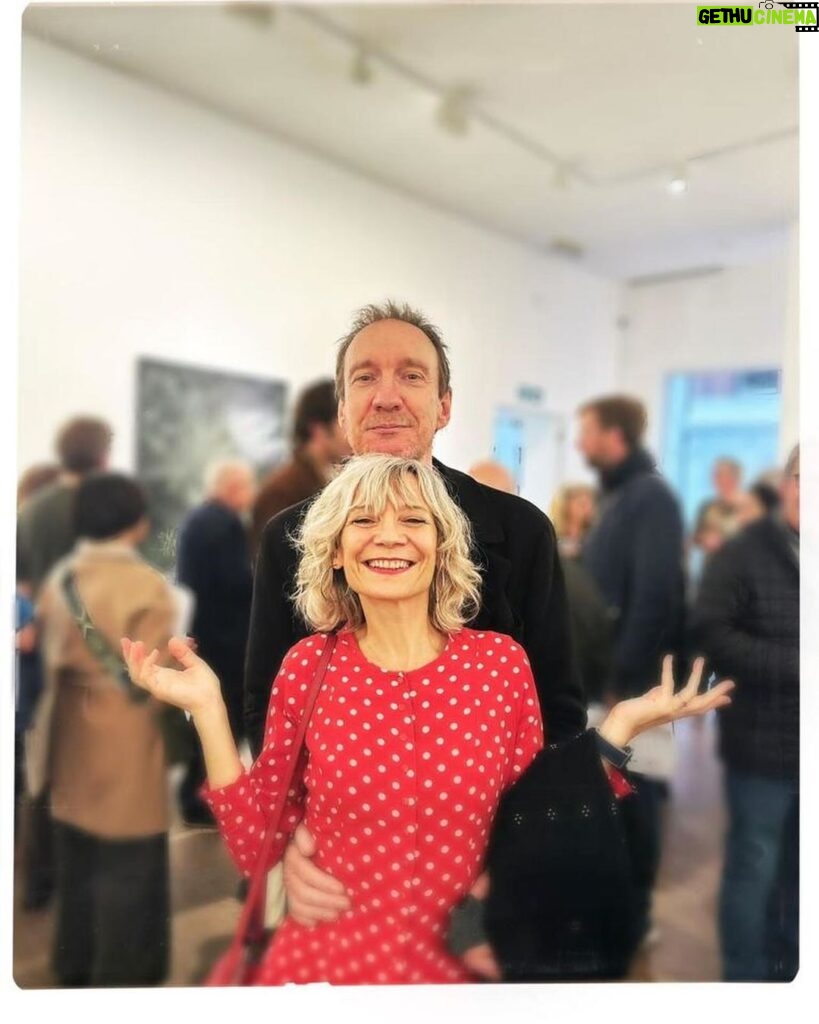 David Thewlis Instagram - Hermine and I hanging out with strange unfriendly looking little bloke sculpted by dear old bearded painter pal @stuartpearsonwright at his new show at @flowersgallery Yes that’s right he’s some sort of genius and it’s enough to make you sick with envy. I can draw quite a decent fish but not without sticking my tongue out and breathing through my nose. Even then then I’ve never been asked to exhibit any of my fish. The exhibition is on till November 25th. Go and have your picture taken with a strange unfriendly looking little bloke. He won’t mind. 📸 @lorna_may_ (check her out too!)