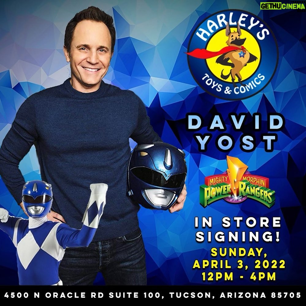 David Yost Instagram - TUCSON, AZ - I am very excited to announce that I will be appearing at @harleystoysandcomics on Sunday APRIL 3rd from 12-4 PM. It should be a lot of fun! Come say Hi! #powerrangers #mightymorphinpowerrangers #blueranger #affirmative #affirmyourself #quantumcontinuum Harley's Toys and Comics