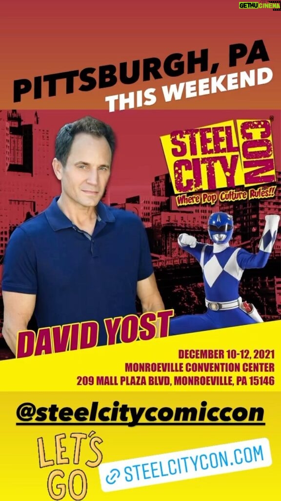 David Yost Instagram - PITTSBURGH, PA - This weekend I’ll be appearing at @steelcitycomiccon December 10-12, 2021!!! Come out and say Hi! or “It’s Morphin Time!” if you prefer. 🤓 Let’s go! #powerrangers #blueranger #affirmative #affirmyourself #steelcitycon #pittsburgh #pennsylvania 📸: @jonathanwilliamsonphotography GD: @brandonbenfield43 Steel City Con