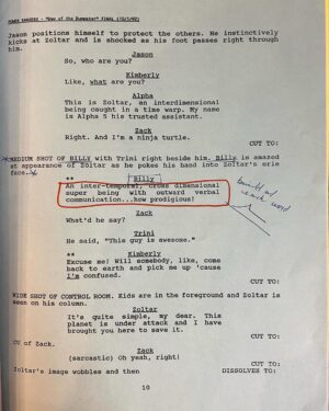 David Yost Instagram - Day 10 Question of the #12DaysOfHolidayGivingGiveaway :
In the Original Pilot, what was the original name of Zordon? 
You can see it in the script pages provided. Write your answer below and thanks for playing!