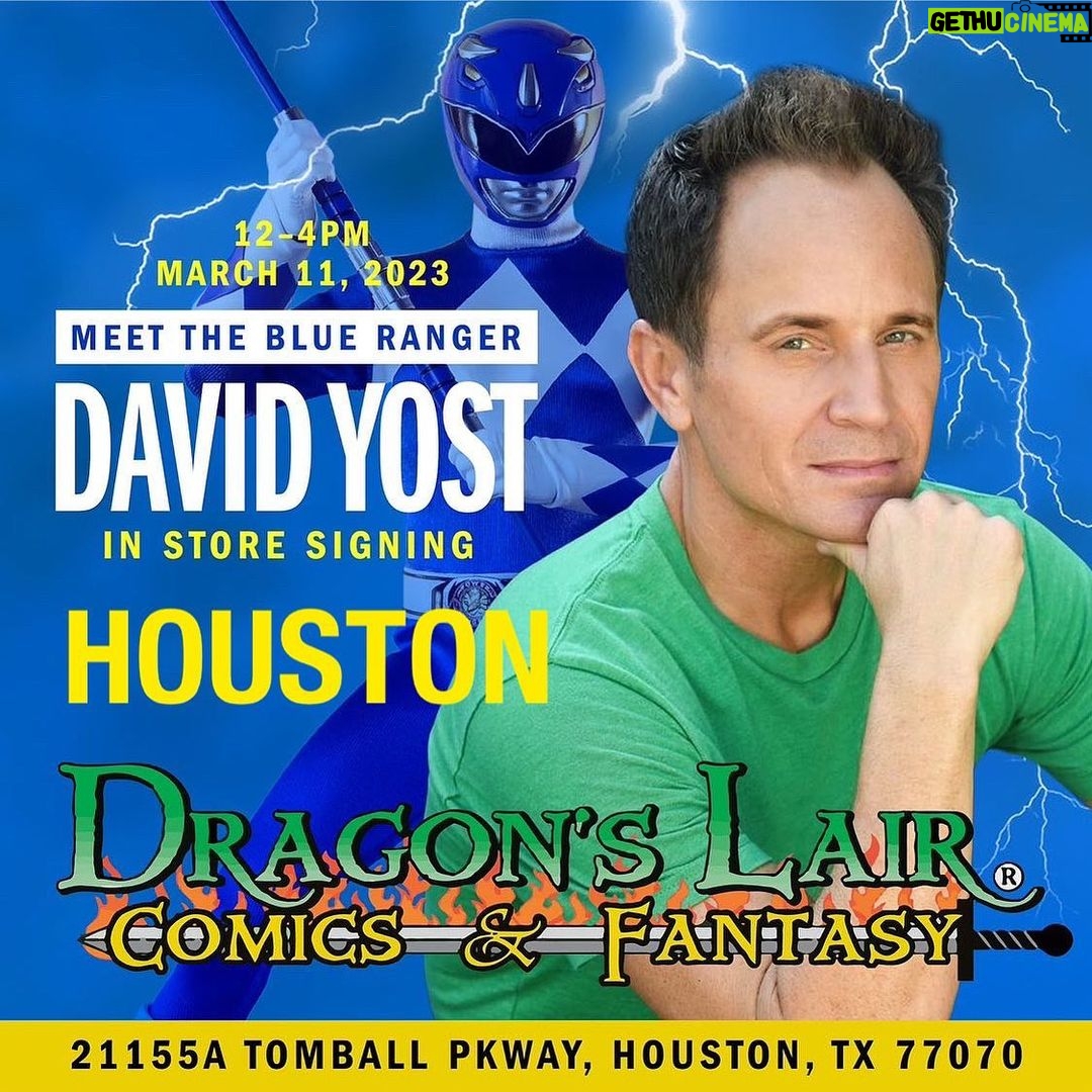 David Yost Instagram - HOUSTON, TX - Next SATURDAY I will be doing an in-store signing (Saturday MARCH 11th) from 12-4 PM at @dlair_houston Please come say Hi! #affirmative #affirmyourself #powerrangers #blueranger