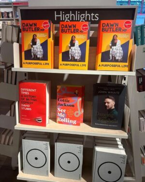 Dawn Butler Instagram - Seeing my debut book in a bookstore window for the very first time!

Pinching myself – the pride is overwhelming. ☺️

Couldn't resist popping in to @foylesforbooks in Charing Cross and autographing a few copies. Get yours before they fly off the shelves! #APurposefulLife