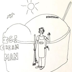 Dax Flame Instagram - The Ice Cream Man documentary came out one year & two days ago!

Here is the drawing I did for the shirt design back then, plus some additional drawings I did before we settled on this design!

Also I’m thinking of doing a YouTube livestream soon where I read my whole entire ice cream man memoir! Would you be interested in watching that?