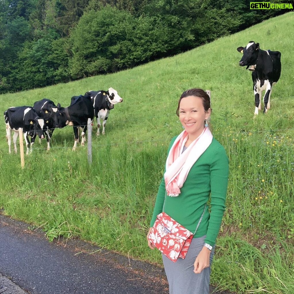 Deanna Yusoff Instagram - Wishing everyone Selamat Hari Raya Maaf Zahir Batin from the Alps of Switzerland. Takde lah ketupat or rendang tapi lots of cheese, cream and summer berries right from my kampung! Be safe wherever you are and lots of love all around. ❤️❤️ #raya #switzerland #alps #deannatravels #livingwithdeanna #aidilfitri2018 #cows #grassfed #organic #cleanair #cheese #gruyere #familytime #actress #singer #model #emcee #eurasian