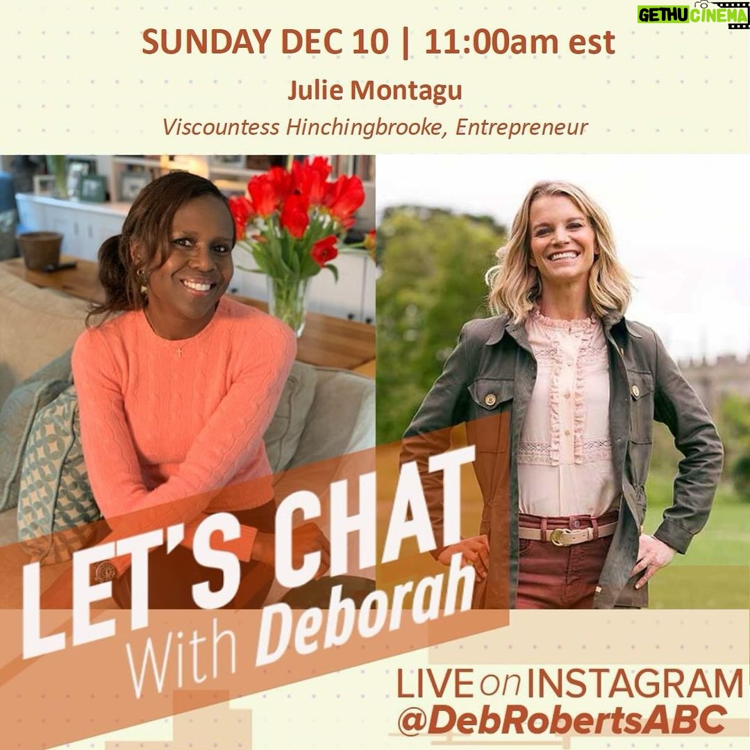 Deborah Roberts Instagram - Sometimes in the hustle and bustle, your realize it’s been far too long since you’ve caught up with your fave American living across the pond. Can’t wait@to chat with @juliemontagu this morning while we’re both in the fly! #chat #teatime