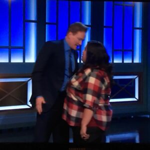 Debra DiGiovanni Instagram - I also got to perform on CONAN and it was a wonderful honour. Everyone was delightful, I had a fun day with friends and my hair looked GORGE. (Also I love pic 4 cuz it looks like we’re gonna kiss!) thanks @buckjp for making this happen and @teamcoco for years of excellent stuff!! 🙋🏻‍♀️♥️ (this was Feb 2018 gang!)