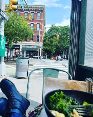 Debra Winger Instagram - So good to be able to have some veggies outside under a somewhat blue sky again, remembering to STAY INTERESTED in the times we are living through.  That's my goal today anyway.  Staying interested.  #gudrunsjöden thanks for the cheerful boots, socks and pants that always lead to a random convo on the street!