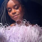 Denée Benton Instagram - Soft life feathers in @pamellaroland + an audience with the Queen 💜 #pamellaroland #nyfw