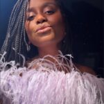 Denée Benton Instagram - Soft life feathers in @pamellaroland + an audience with the Queen 💜 #pamellaroland #nyfw