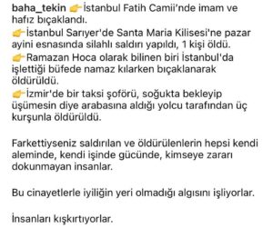 Deniz Uğur Instagram - Bence çok doğru bir analiz @baha_tekin ☝🏼
İnsanlar korku, öfke ve nefretle doldukça dünyada kötüler palazlanır. Şeytanın tuzağı dediğimiz budur. Zor sınav dediğimiz budur. Bugüne kadar kendinize “niye hayatta kötüler kazanıyor” diye sorduysanız, cevabı tam da budur. Çünkü o tuzağa hep düştük. Negatif, negatifle besleniyor. Gıdalarını kesmemiz lâzım. Bizim, iyilik tarafını sevgi, metanet ve merhametle besleyip güçlü kılmamız lâzım. Safları sıklaştırmak ancak böyle olur. İnancı sarsılan, umudu kalmayan, karanlığa düşen, düpedüz tehlikeye girer. Bence “sabır” tahammül etmek değildir, dünya hayatındaki olaylara bir adım yukarıdan bakıp içindeki ilâhî mesajları doğru algılamaktır. Gerçekleşen herhangi bir olay kime, neye hizmet ediyor, bunu doğru okumak gerekir. Kötülerin silahları iyilerde yoktur ama iyilerin çok daha güçlü, bambaşka yardımcıları vardır. Eğer bilirseniz... #İyilikVardır cehennem ehli. Kazanamayacaksınız.