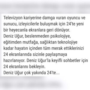 Deniz Uğur Instagram - Her birimizin hayatında ilâhî plan işliyor☝🏼
Çok yakında, tam sizinle hayal ettiğimiz kalitede bir formatla @yirmidorttv ekranlarındayım🍀
Şimdi haber düştüğü için duygulanarak paylaşıyorum💕
Tanıtım videomuzu da paylaşacağım. Sizleri bekliyorum💕🍀🧿
#YirmiDörtTv