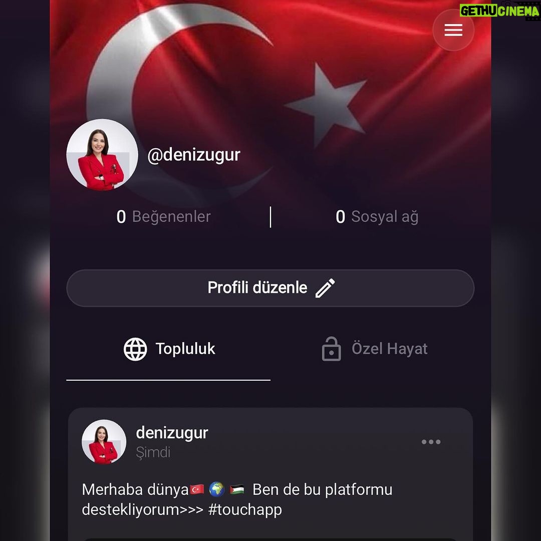Deniz Uğur Instagram - Merhaba dünya. Ben de bu platformu destekliyorum. Hesap açtım. Siz de gelin✅ #Touchapp @touchappsocial 🇹🇷🌍🇵🇸