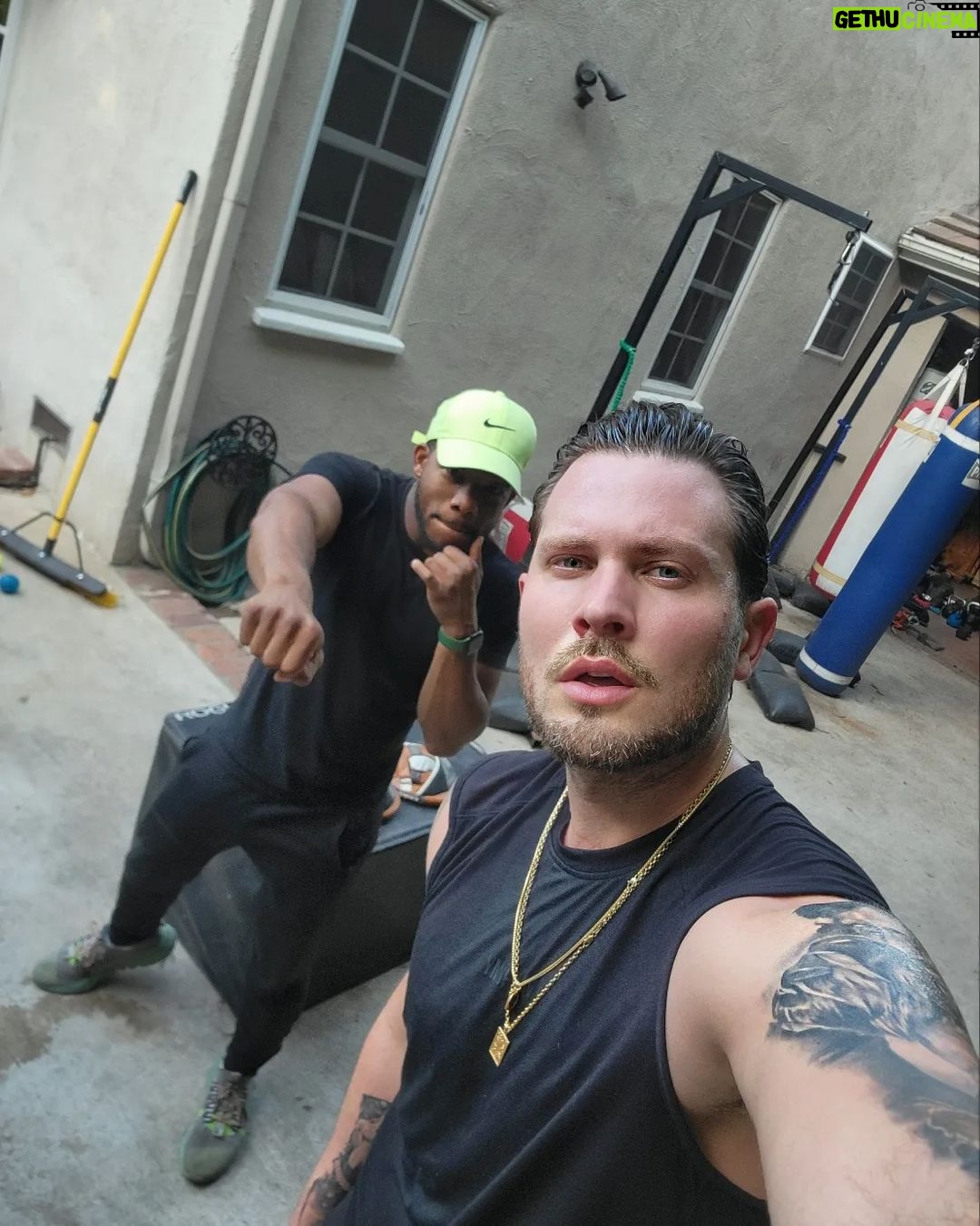 Dennis Jauch Instagram - Back at it with the champ @alexdoitright . Thanks for kicking my ass. The way he mocks my boxing posture is hilarious 🤣😭 West Hollywood, California