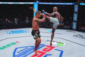 Derek Brunson Instagram - PFL recap: spinning s**t , I had fun fighting once again . I ran 10-15 miles for the last 8 weeks . I went 3 rounds without tiring . We can build on that ! Inch by inch #PFL 👱🏾‍♂️blonde brunson undefeated . Thank you DC the crowd was great. I felt at home