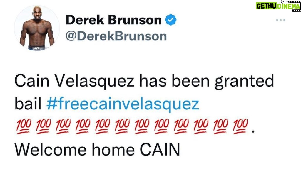 Derek Brunson Instagram - Welcome Home @officialcainvelasquez . We the MMA community and as a father support you . F*** a pedo ! 💯 Miami, Florida